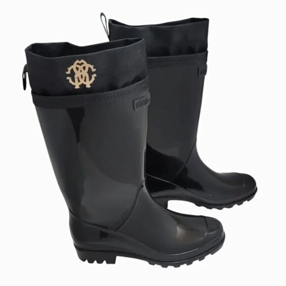 Roberto Cavalli Boots Black Rubber Rain 35